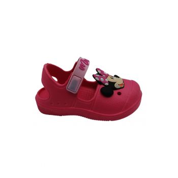 Sandale cu velcro si aplicatie Minnie Mouse