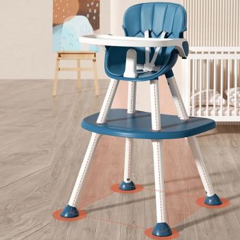 Scaun de masa pentru copii, Little Mom, multifunctional 4 in 1, cu centura de siguranta, tavita reglabila, suport pentru picioare, dimensiune 79 x 60 x 62 x 92 cm, Blue