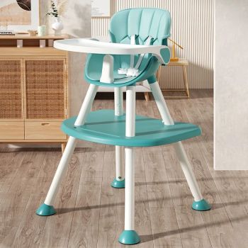Scaun de masa pentru copii, Little Mom, multifunctional 4 in 1, cu centura de siguranta, tavita reglabila, suport pentru picioare, dimensiune 79 x 60 x 62 x 92 cm, Green