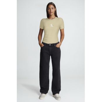 Tricou de bumbac cu decolteu la baza gatului