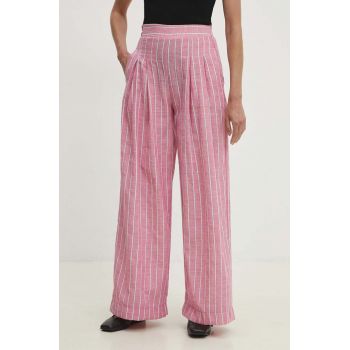 Answear Lab pantaloni de bumbac culoarea roz, lat, high waist