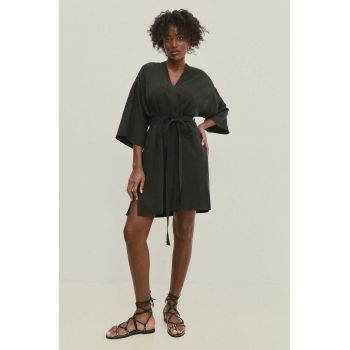 Answear Lab rochie din in culoarea negru, mini, drept