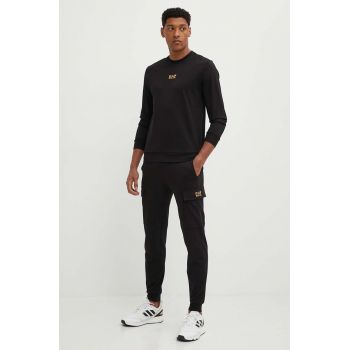EA7 Emporio Armani pantaloni de trening din bumbac culoarea negru, cu imprimeu, PJVRZ.8NPP67