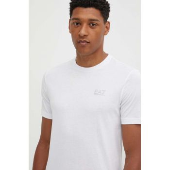 EA7 Emporio Armani tricou din bumbac barbati, culoarea alb, cu imprimeu, PJVPZ.8NPT25