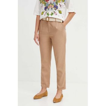 Medicine pantaloni din in culoarea bej, fason chinos, high waist