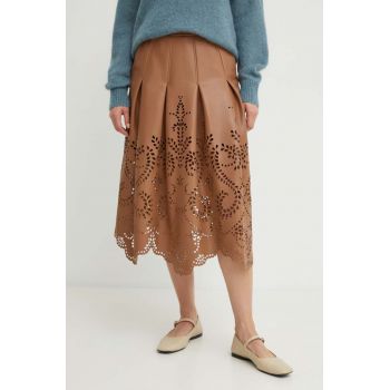 MUNTHE fusta culoarea maro, midi, evazati