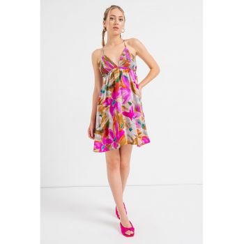 Rochie mini cu model floral si bretele inguste