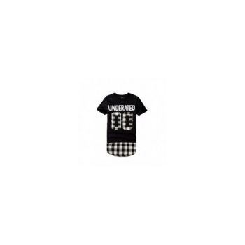 Tricou Barbati, Zamo®, Underated Black, cu Imprimeu Patrate, Lung, Negru cu Alb, Marimea M