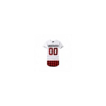 Tricou Barbati, Zamo®, Underrated White, cu Imprimeu Patrate, Lung, Alb cu Rosu, Marimea M