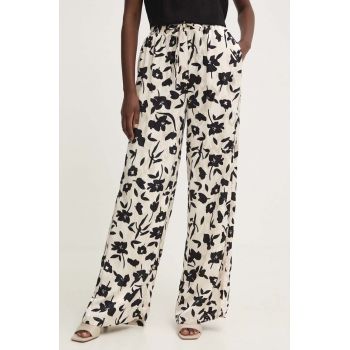Answear Lab pantaloni femei, culoarea bej, drept, high waist