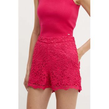 Morgan pantaloni scurti SHERY femei, culoarea roz, neted, high waist, SHERY