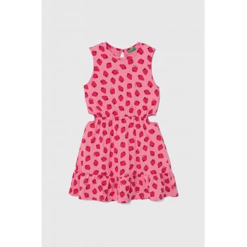 United Colors of Benetton rochie din bumbac pentru copii culoarea roz, mini, evazati