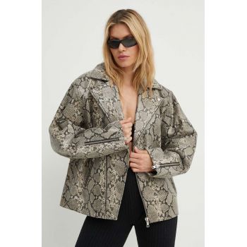 Won Hundred geaca ramones de piele femei, culoarea gri, de tranzitie, 3102-16017