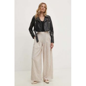 Answear Lab pantaloni de bumbac culoarea bej, lat, high waist