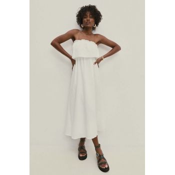 Answear Lab rochie din bumbac culoarea alb, midi, evazati