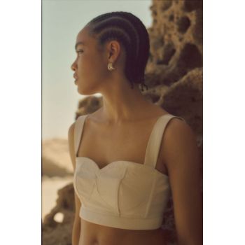 Answear Lab top din piele culoarea alb, neted
