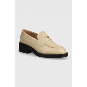 BOSS mocasini de piele Iryna femei, culoarea bej, cu toc plat, 50523445