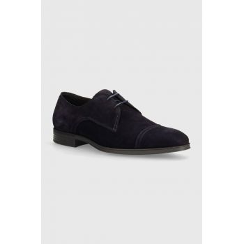 BOSS pantofi de piele intoarsa Theon barbati, culoarea albastru marin, 50523050