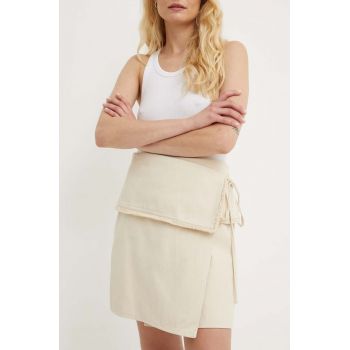 Samsoe Samsoe fusta din bumbac SADI culoarea bej, mini, evazati, F24200104