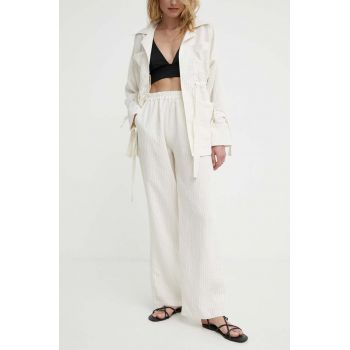 Answear Lab pantaloni femei, culoarea bej, drept, high waist