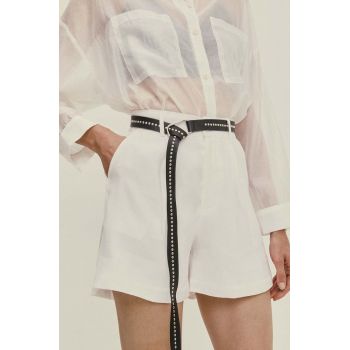 Answear Lab pantaloni scurti femei, culoarea alb, neted, high waist