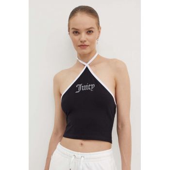 Juicy Couture top CONTRAST CROSS OVER HALTER TOP femei, culoarea negru, JCWCT24304 ieftin
