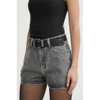 Rotate pantaloni scurti jeans femei, culoarea gri, cu imprimeu, high waist