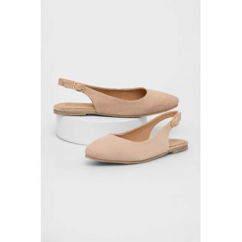 Answear Lab balerini din piele intoarsa culoarea bej, cu toc deschis
