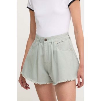 Answear Lab pantaloni scurti jeans femei, culoarea turcoaz, neted, high waist