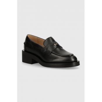 BOSS mocasini de piele Iryna femei, culoarea negru, cu toc plat, 50523445