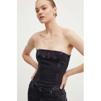 Diesel top din denim DE-VILLE culoarea negru, neted, A12774.09I30