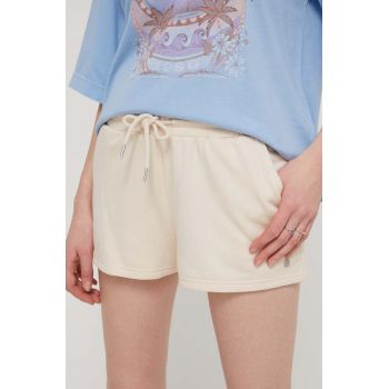 Roxy pantaloni scurti femei, culoarea bej, neted, medium waist, ERJFB03419