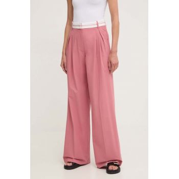 Answear Lab pantaloni femei, culoarea roz, lat, high waist