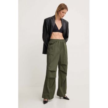 Answear Lab pantaloni femei, culoarea verde, drept, high waist