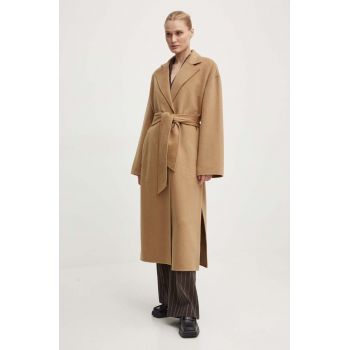 Day Birger et Mikkelsen palton de lana Wright - Double Faced Wool culoarea maro, de tranzitie, desfacut, DAY65243322