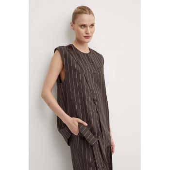 Day Birger et Mikkelsen vestă de in Enid - Casual Linen Stripe culoarea maro, un singur rand de nasturi, DAY65243328