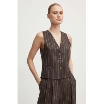 Day Birger et Mikkelsen vestă de in Frida - Casual Linen Stripe culoarea maro, un singur rand de nasturi, DAY65243245
