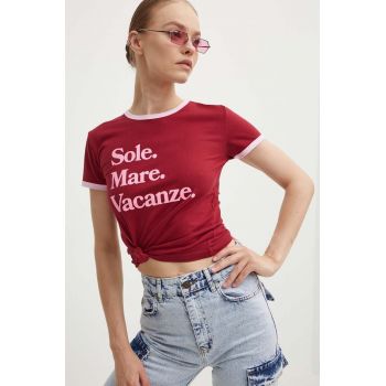 Drivemebikini tricou din bumbac Sole Mare Vintage femei, culoarea bordo