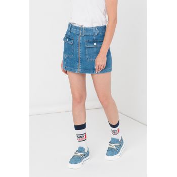 Fusta mini de denim cu buzunare aplicate