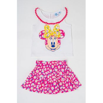 Set de bluza fara maneci cu imprimeu si fusta evazata - 2 piese
