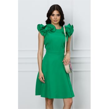 Rochie DY Fashion verde cu volane la umeri