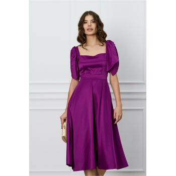 Rochie Moze magenta cu funda pe umar