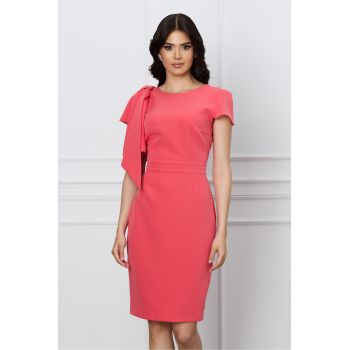 Rochie Moze roz zmeura cu funda maxi pe umar ieftina la reducere