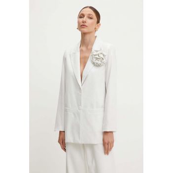 Answear Lab blazer din amestec de in culoarea alb, un singur rand de nasturi, neted