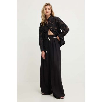 Answear Lab pantaloni din in culoarea negru, drept, high waist