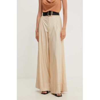 Answear Lab pantaloni femei, culoarea bej, lat, high waist