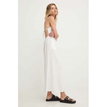 Answear Lab rochie din in culoarea alb, midi, evazati