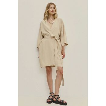 Answear Lab rochie din in culoarea bej, mini, drept