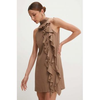 Answear Lab rochie din in culoarea maro, mini, drept