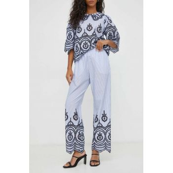 MUNTHE pantaloni de bumbac drept, high waist MUNTHE pantaloni de bumbac drept, high waist